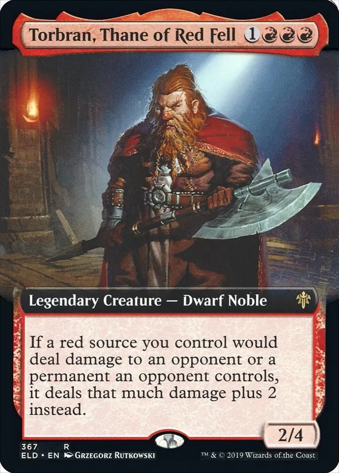 2019 Throne of Eldraine Torbran, Thane of Red Fell #367 rare card image