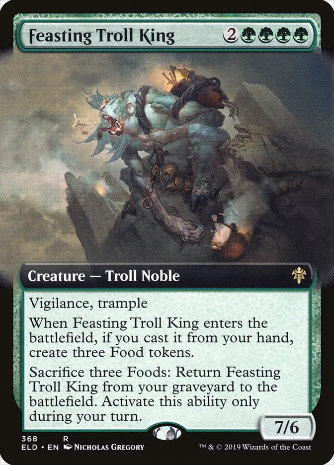 2019 Throne of Eldraine Feasting Troll King #368 rare card image