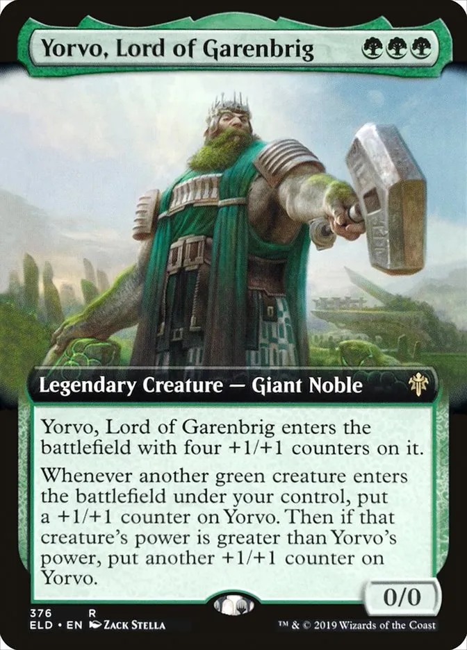 2019 Throne of Eldraine Yorvo, Lord of Garenbrig #376 rare card image