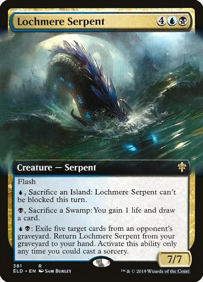 2019 Throne of Eldraine Lochmere Serpent #381 rare card image