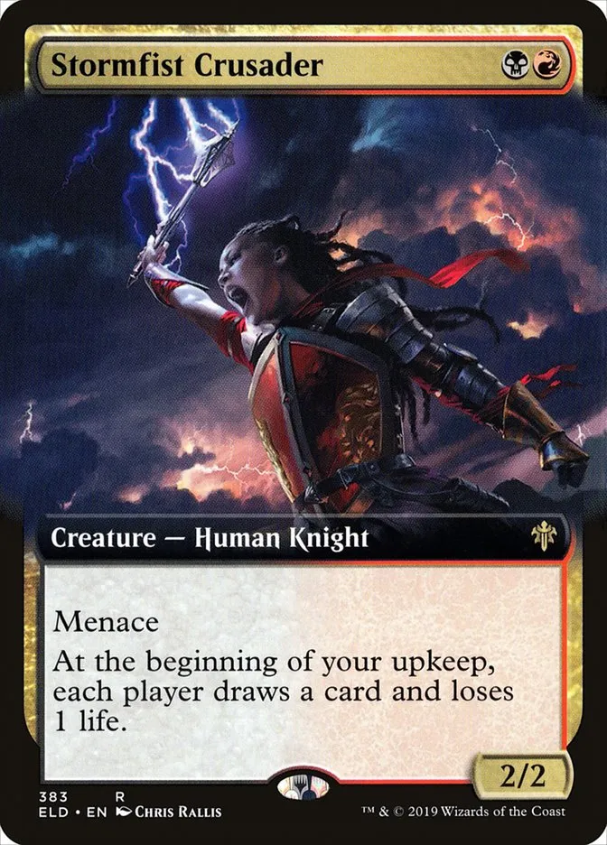 2019 Throne of Eldraine Stormfist Crusader #383 rare card image