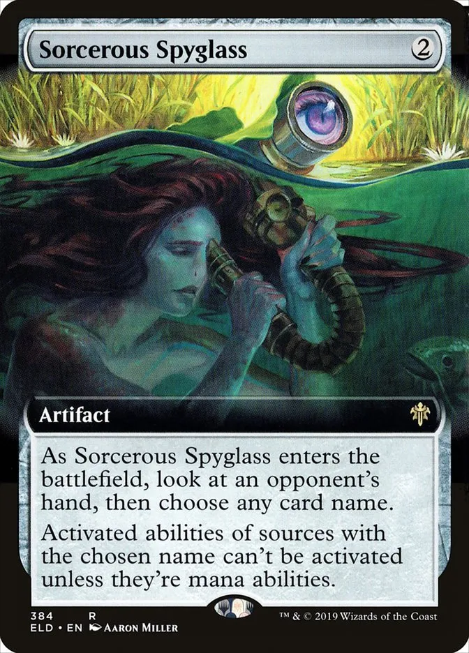 2019 Throne of Eldraine Sorcerous Spyglass #384 rare card image