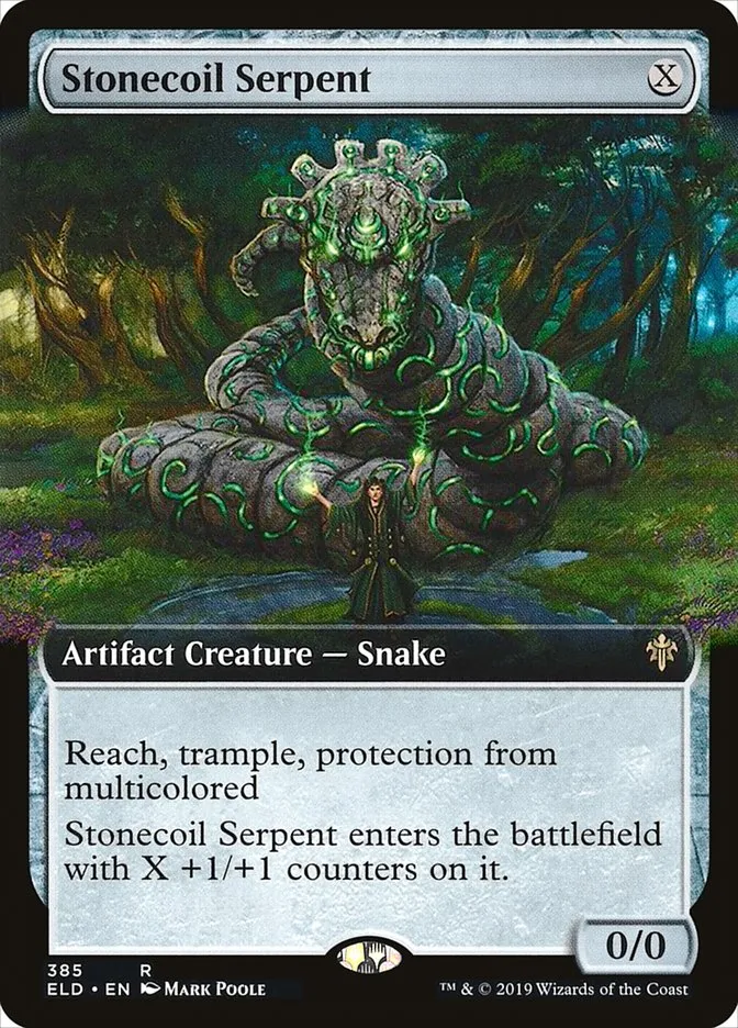 2019 Throne of Eldraine Stonecoil Serpent #385 rare card image