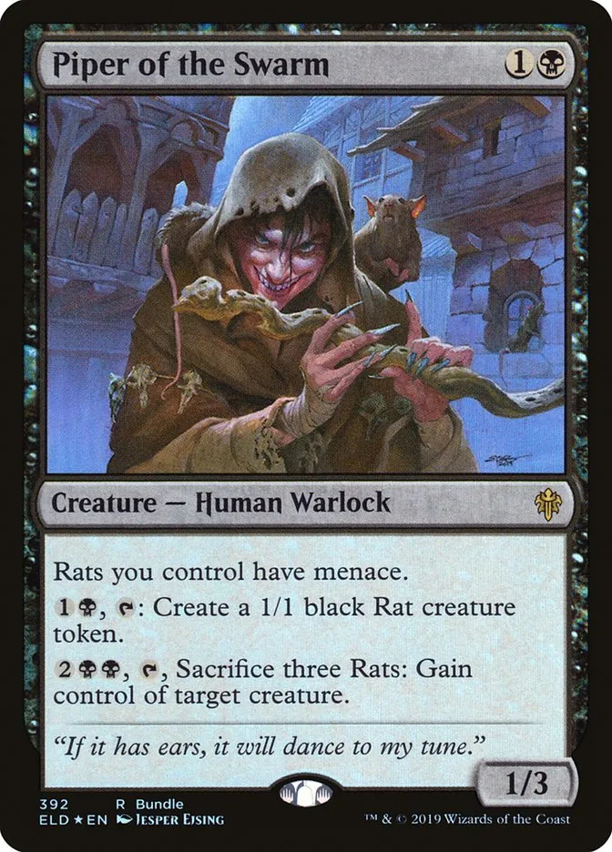 2019 Throne of Eldraine Piper of the Swarm #392 rare card image