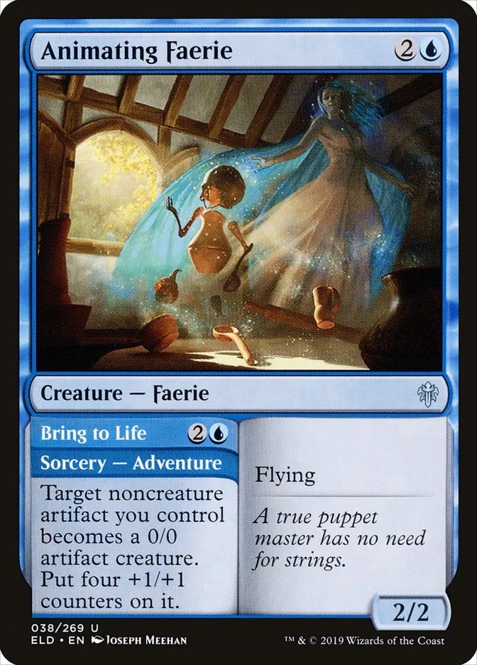 2019 Throne of Eldraine Animating Faerie // Bring to Life uncommon #38 uncommon card image