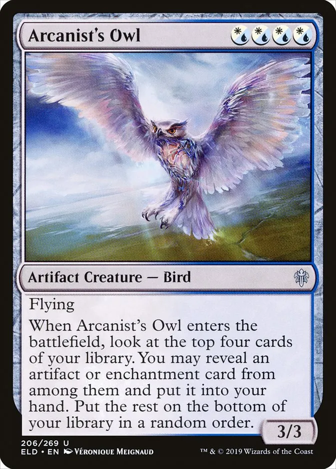 2019 Throne of Eldraine Arcanist's Owl #206 uncommon card image