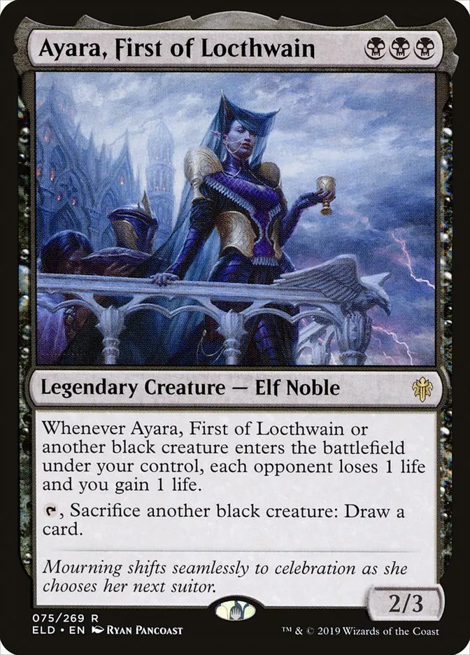2019 Throne of Eldraine Ayara, First of Locthwain rare #75 rare card image