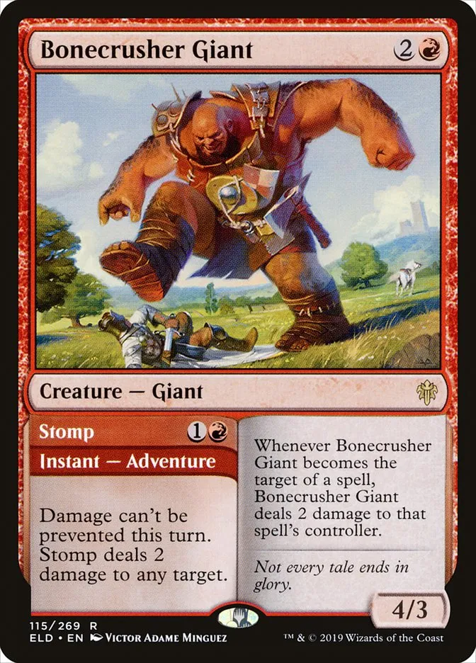 2019 Throne of Eldraine Bonecrusher Giant // Stomp rare #115 rare card image