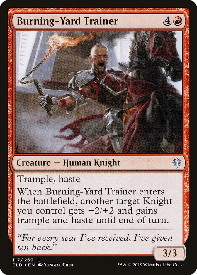 2019 Throne of Eldraine Burning-Yard Trainer #117 uncommon card image