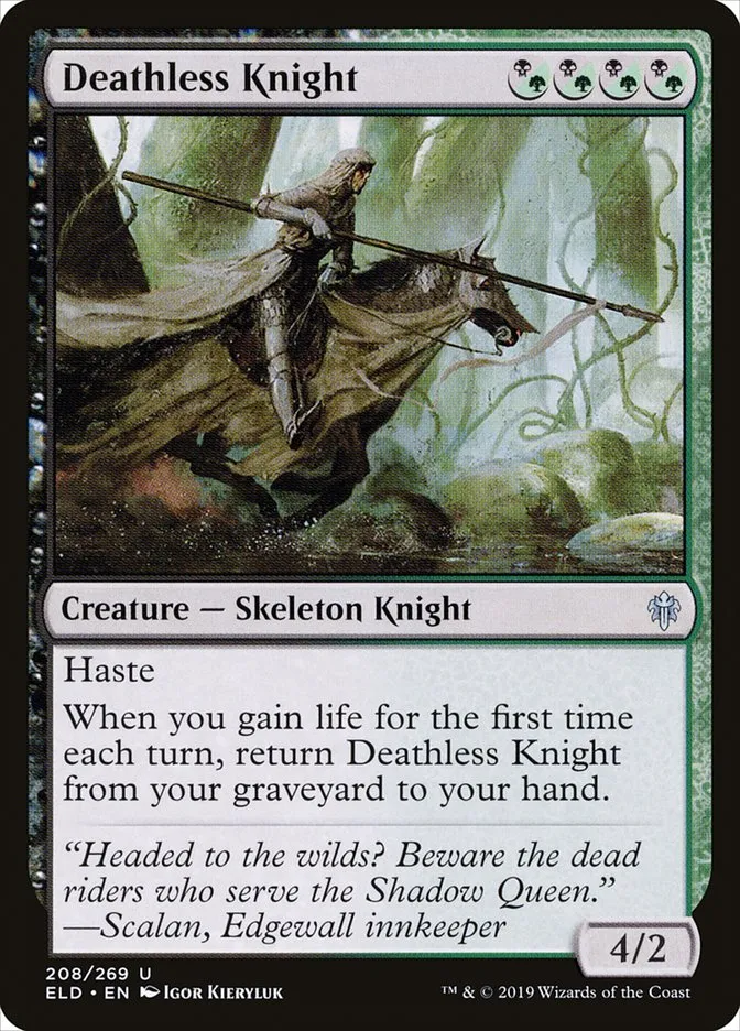 2019 Throne of Eldraine Deathless Knight #208 uncommon card image