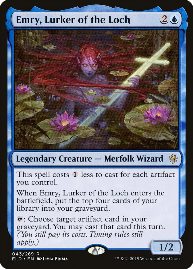 2019 Throne of Eldraine Emry, Lurker of the Loch rare #43 rare card image