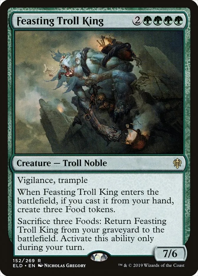 2019 Throne of Eldraine Feasting Troll King rare #152 rare card image