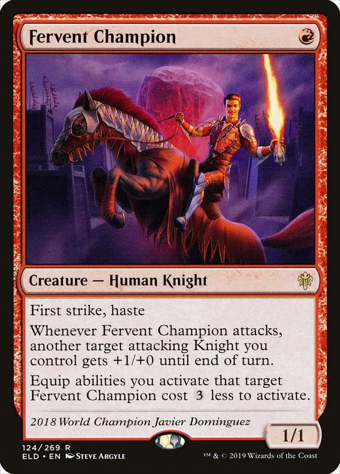2019 Throne of Eldraine Fervent Champion rare #124 rare card image