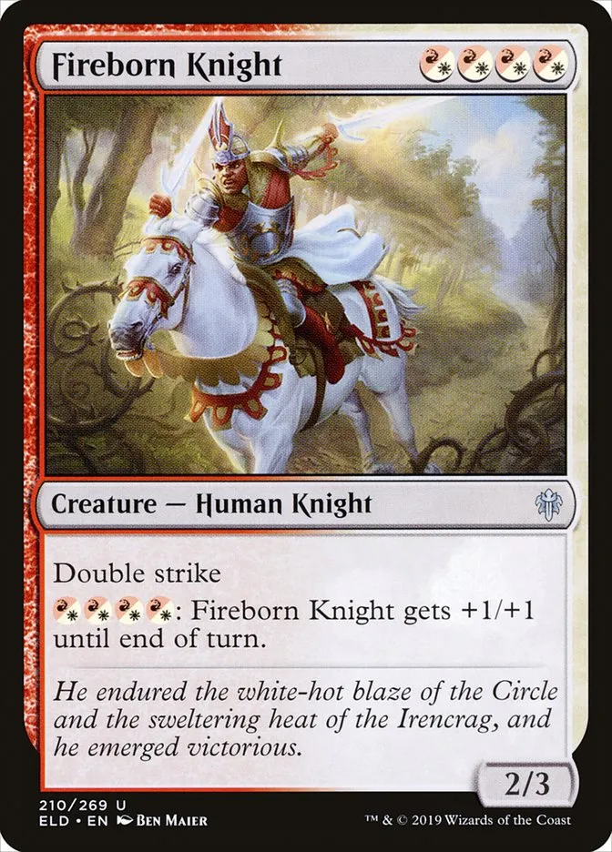 2019 Throne of Eldraine Fireborn Knight #210 uncommon card image