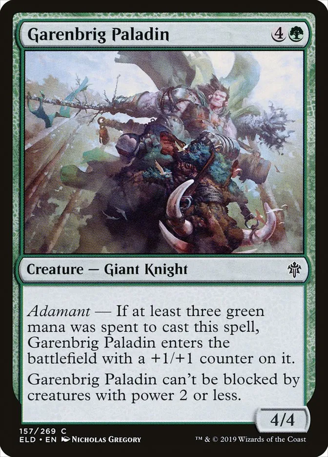 2019 Throne of Eldraine Garenbrig Paladin #157 common card image