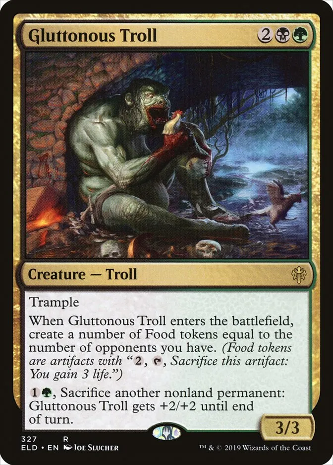 2019 Throne of Eldraine Gluttonous Troll #327 rare card image