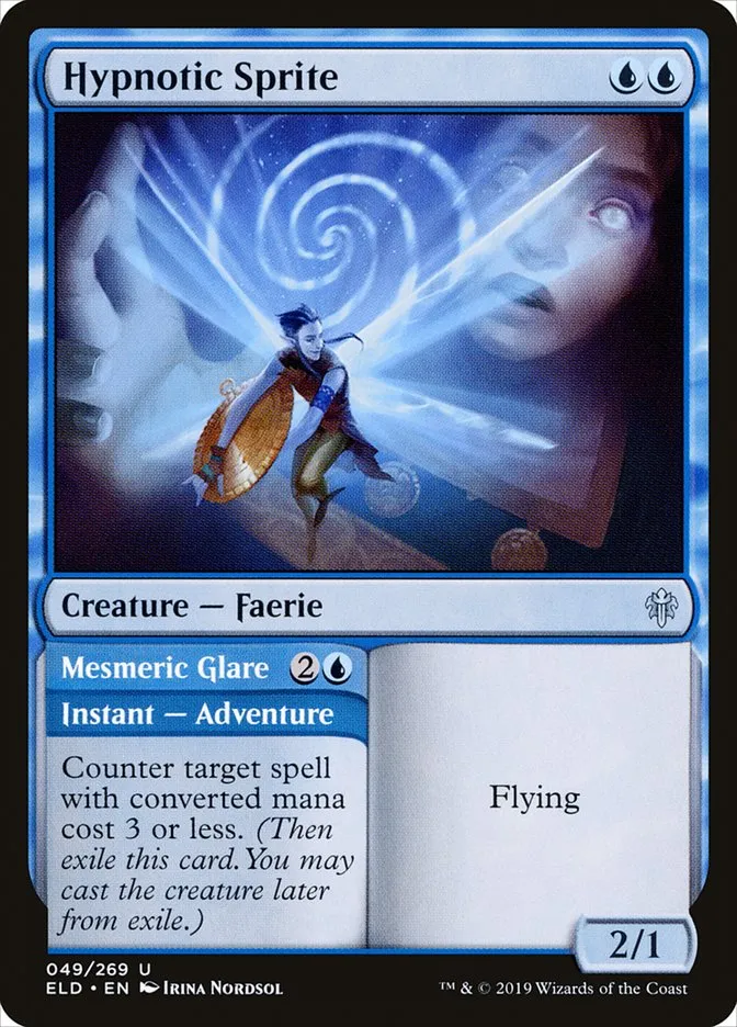 2019 Throne of Eldraine Hypnotic Sprite // Mesmeric Glare uncommon #49 uncommon card image