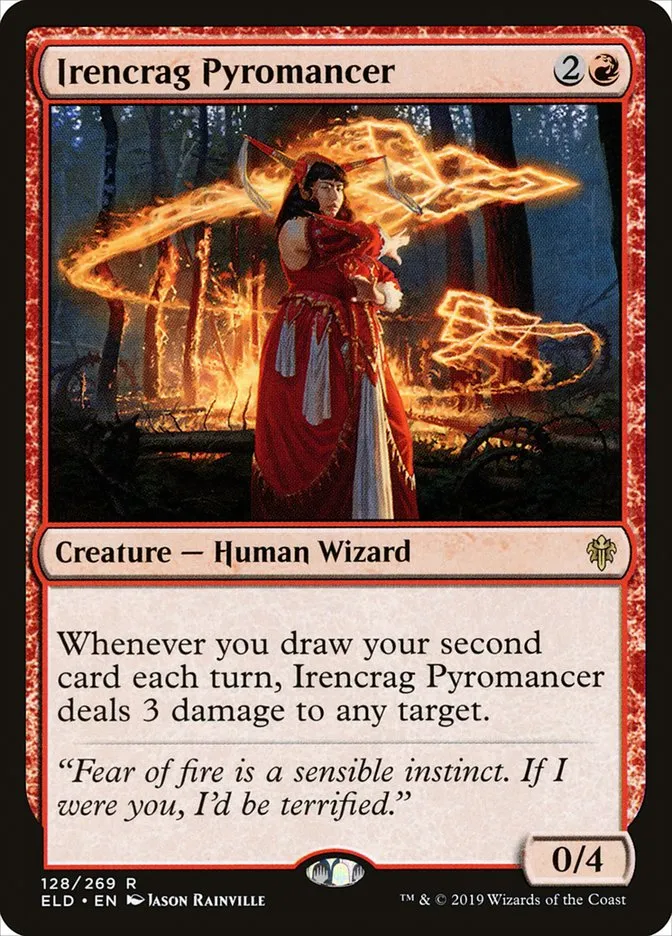 2019 Throne of Eldraine Irencrag Pyromancer rare #128 rare card image