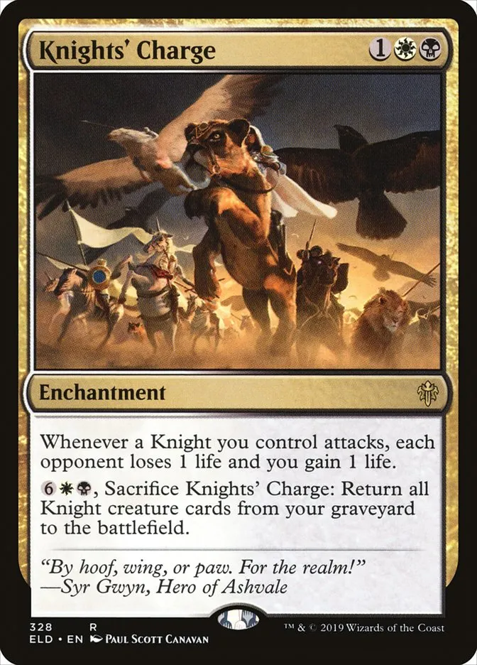 2019 Throne of Eldraine Knights' Charge #328 rare card image