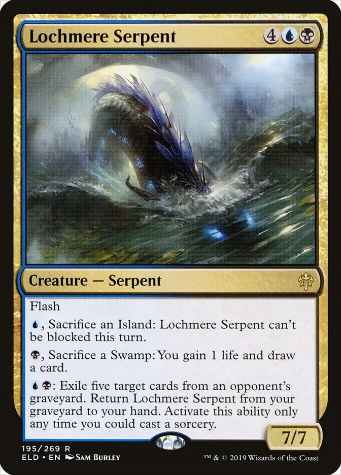 2019 Throne of Eldraine Lochmere Serpent rare #195 rare card image