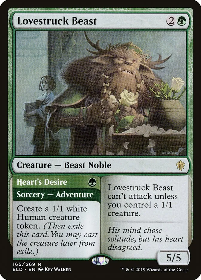 2019 Throne of Eldraine Lovestruck Beast // Heart's Desire rare #165 rare card image