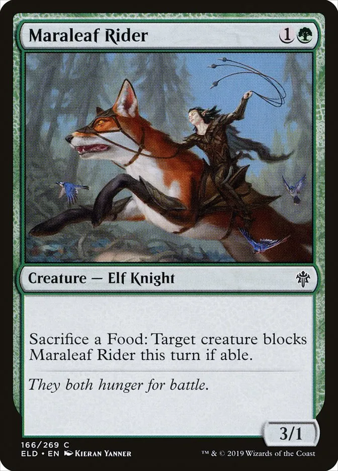 2019 Throne of Eldraine Maraleaf Rider #166 common card image