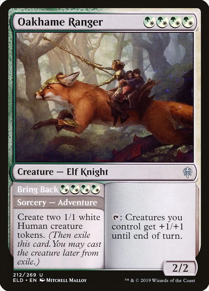 2019 Throne of Eldraine Oakhame Ranger // Bring Back #212 uncommon card image