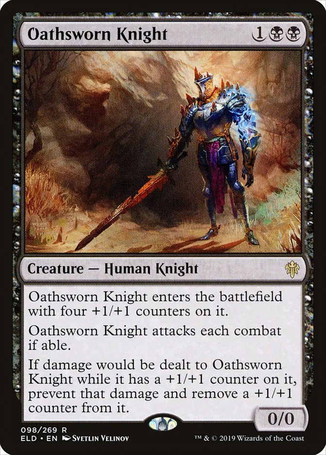 2019 Throne of Eldraine Oathsworn Knight rare #98 rare card image