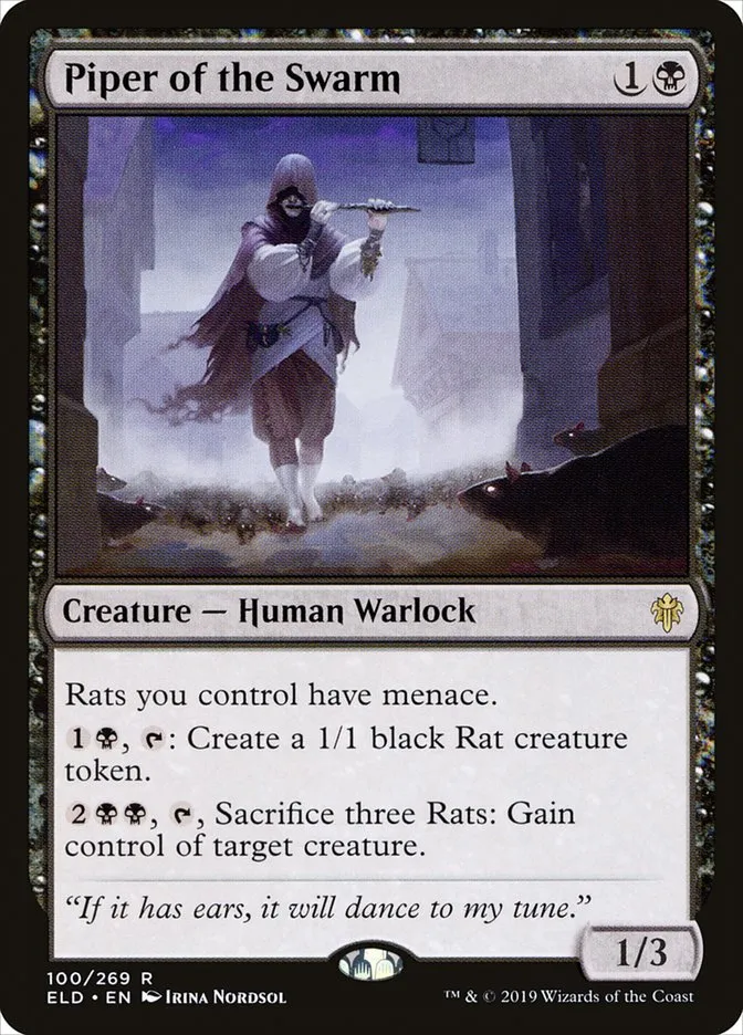 2019 Throne of Eldraine Piper of the Swarm rare #100 rare card image