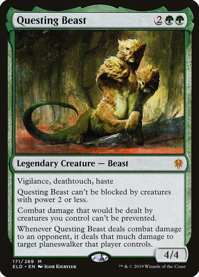 2019 Throne of Eldraine Questing Beast mythic #171 mythic card image