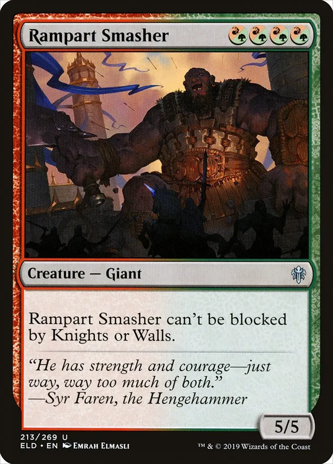 2019 Throne of Eldraine Rampart Smasher #213 uncommon card image
