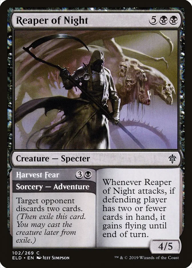 2019 Throne of Eldraine Reaper of Night // Harvest Fear common #102 common card image