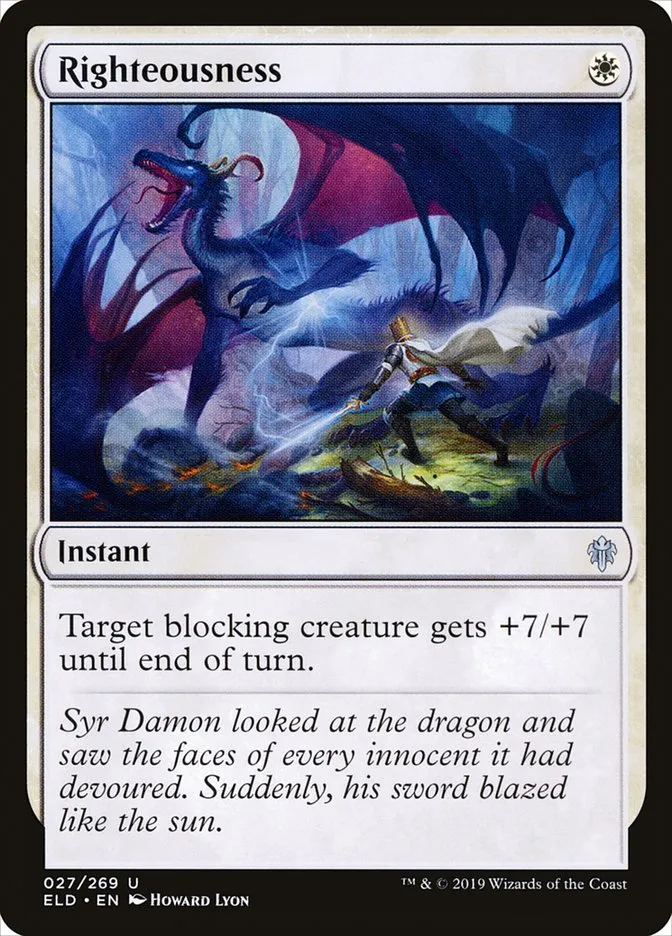 2019 Throne of Eldraine Righteousness uncommon #27 uncommon card image