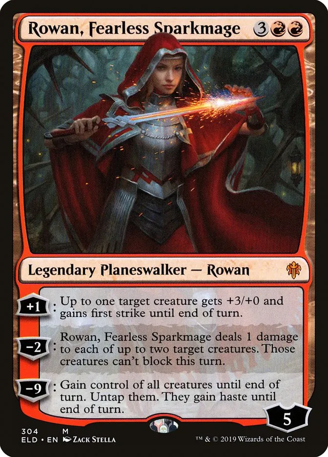 2019 Throne of Eldraine Rowan, Fearless Sparkmage mythic #304 mythic card image