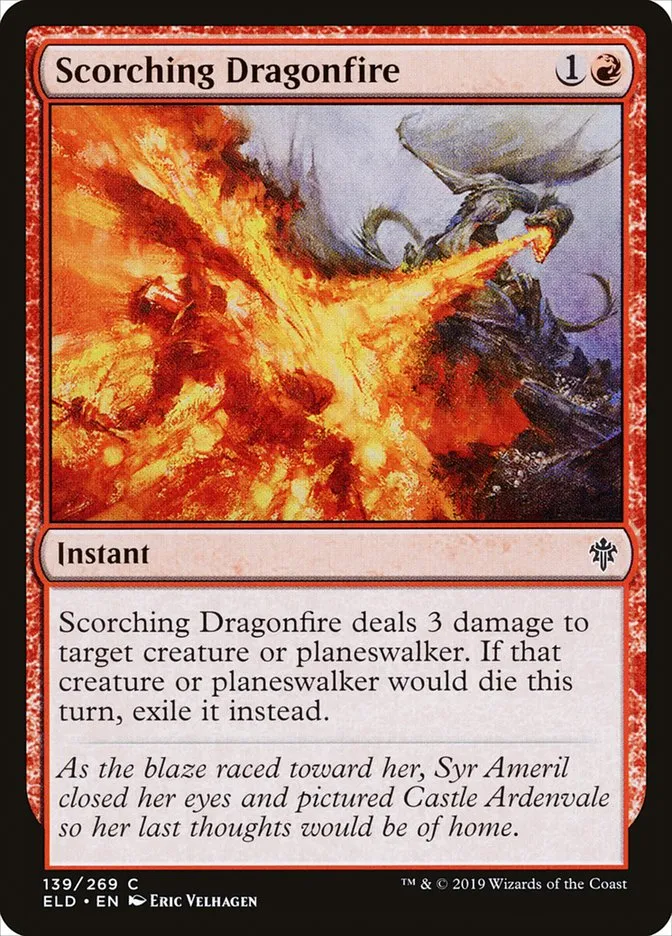 2019 Throne of Eldraine Scorching Dragonfire #139 common card image
