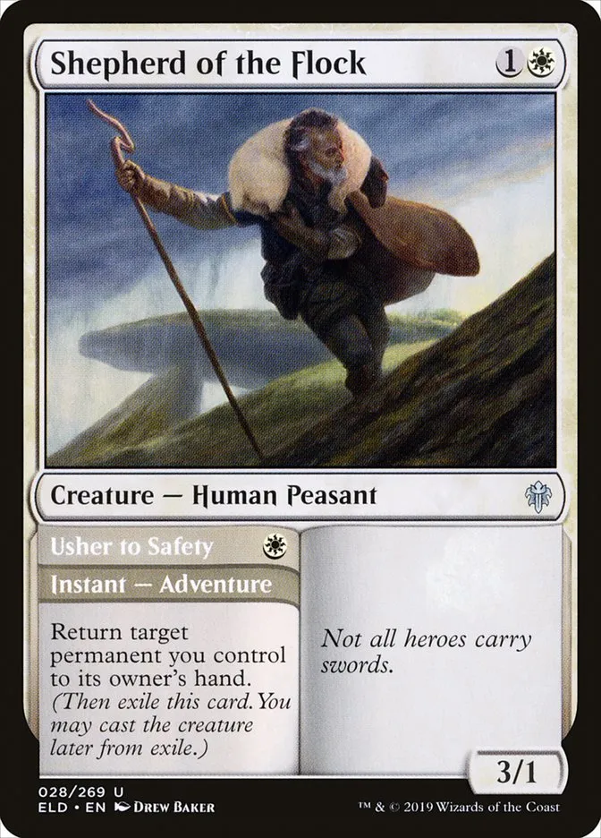 2019 Throne of Eldraine Shepherd of the Flock // Usher to Safety uncommon #28 uncommon card image