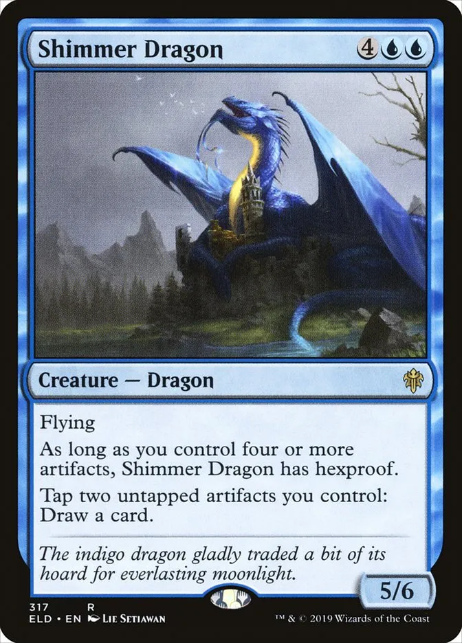 2019 Throne of Eldraine Shimmer Dragon #317 rare card image