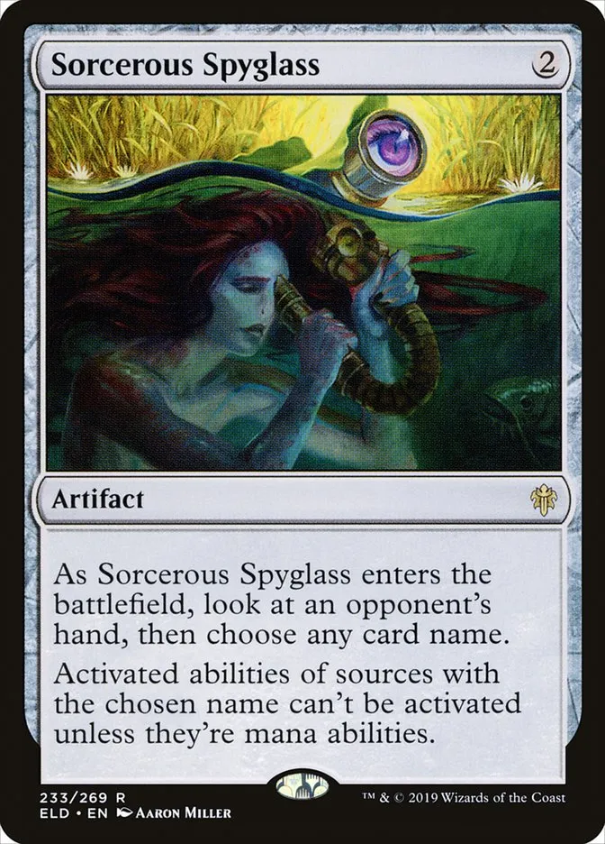 2019 Throne of Eldraine Sorcerous Spyglass rare #233 rare card image