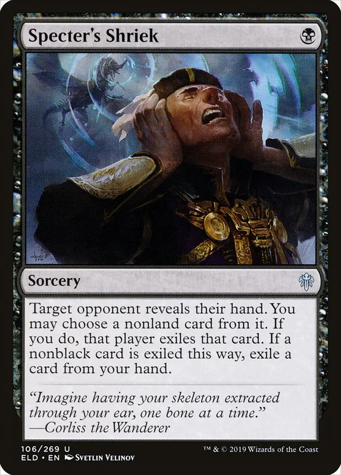 2019 Throne of Eldraine Specter's Shriek #106 uncommon card image