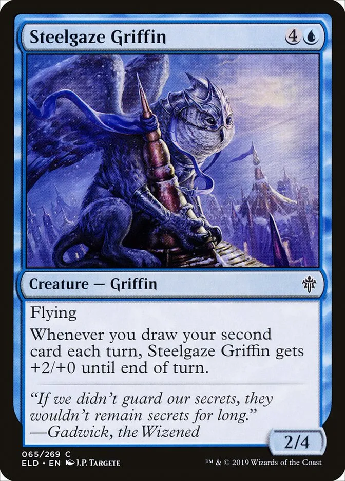 2019 Throne of Eldraine Steelgaze Griffin common #65 common card image