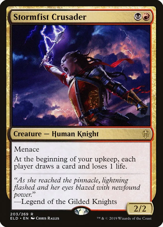 2019 Throne of Eldraine Stormfist Crusader rare #203 rare card image