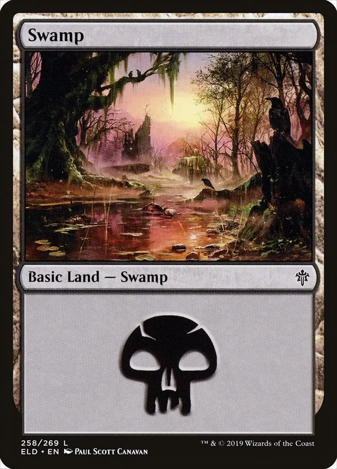2019 Throne of Eldraine Swamp #258 common card image