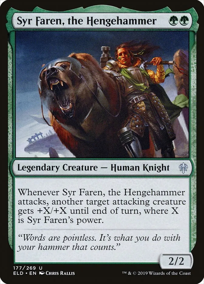 2019 Throne of Eldraine Syr Faren, the Hengehammer #177 uncommon card image