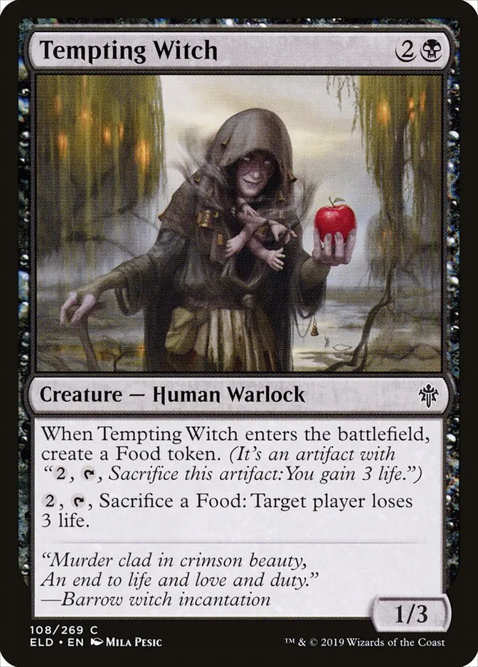 2019 Throne of Eldraine Tempting Witch common #108 common card image