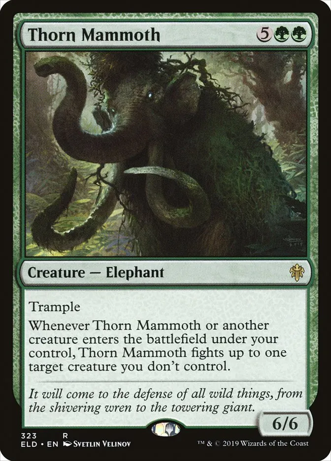 2019 Throne of Eldraine Thorn Mammoth #323 rare card image