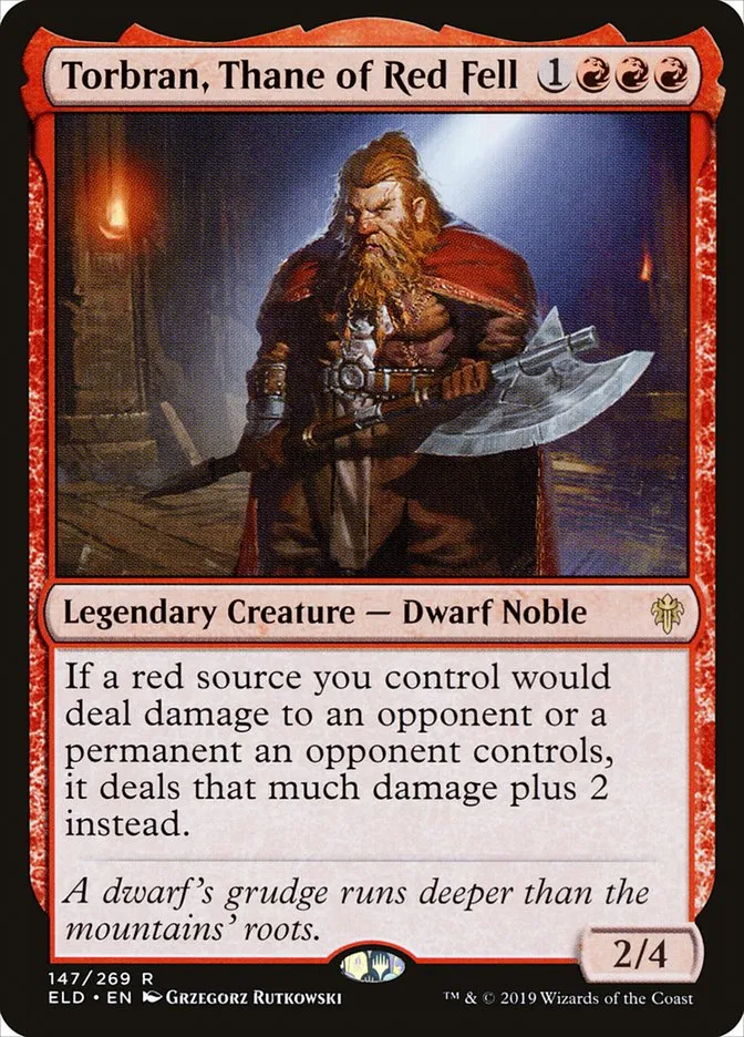 2019 Throne of Eldraine Torbran, Thane of Red Fell rare #147 rare card image