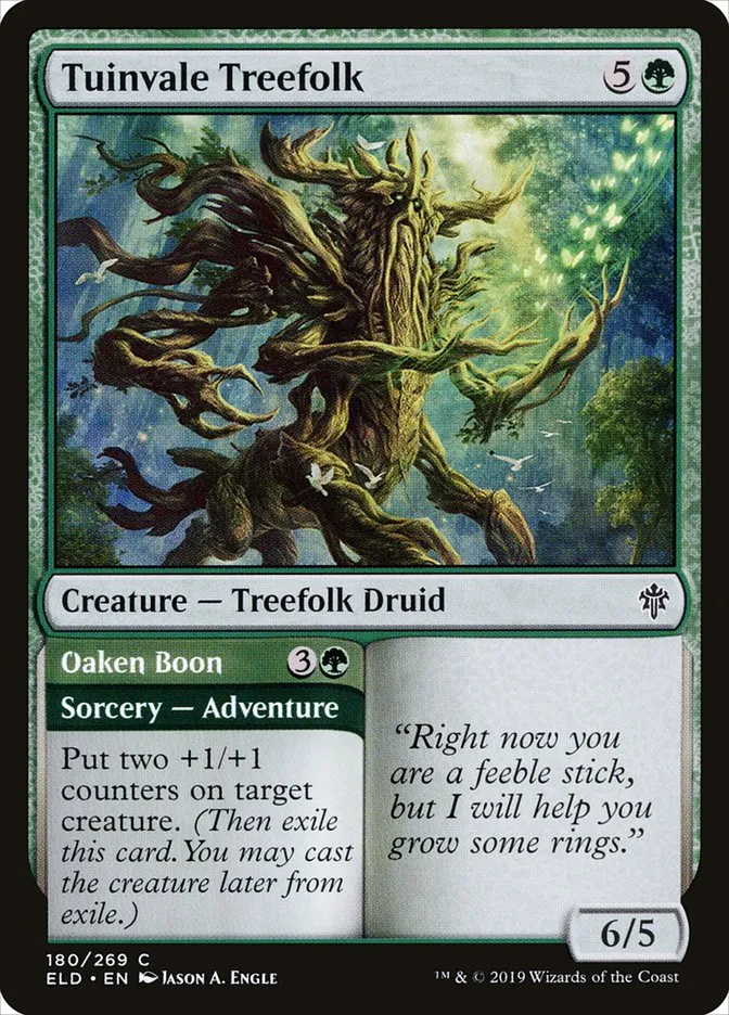 2019 Throne of Eldraine Tuinvale Treefolk // Oaken Boon #180 common card image