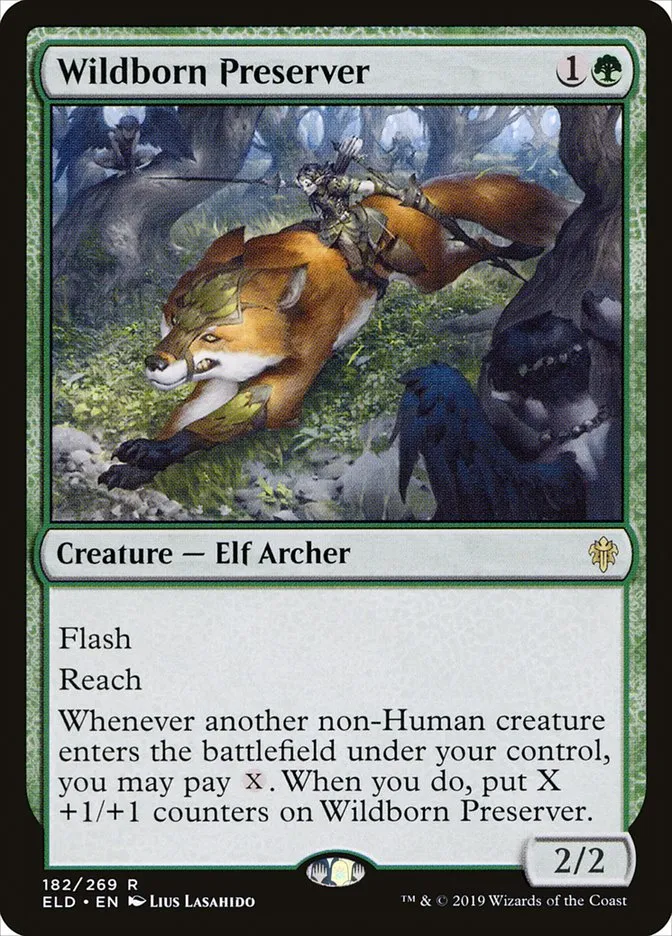 2019 Throne of Eldraine Wildborn Preserver rare #182 rare card image