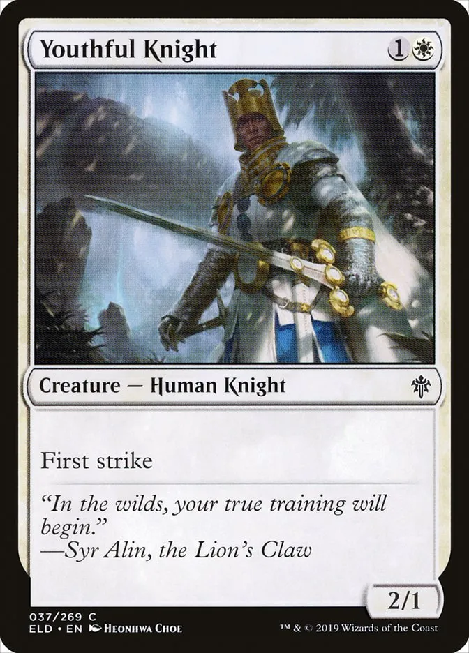 2019 Throne of Eldraine Youthful Knight common #37 common card image