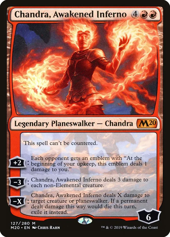2019 Core Set 2020 Chandra, Awakened Inferno [Prerelease] mythic #127 mythic card image